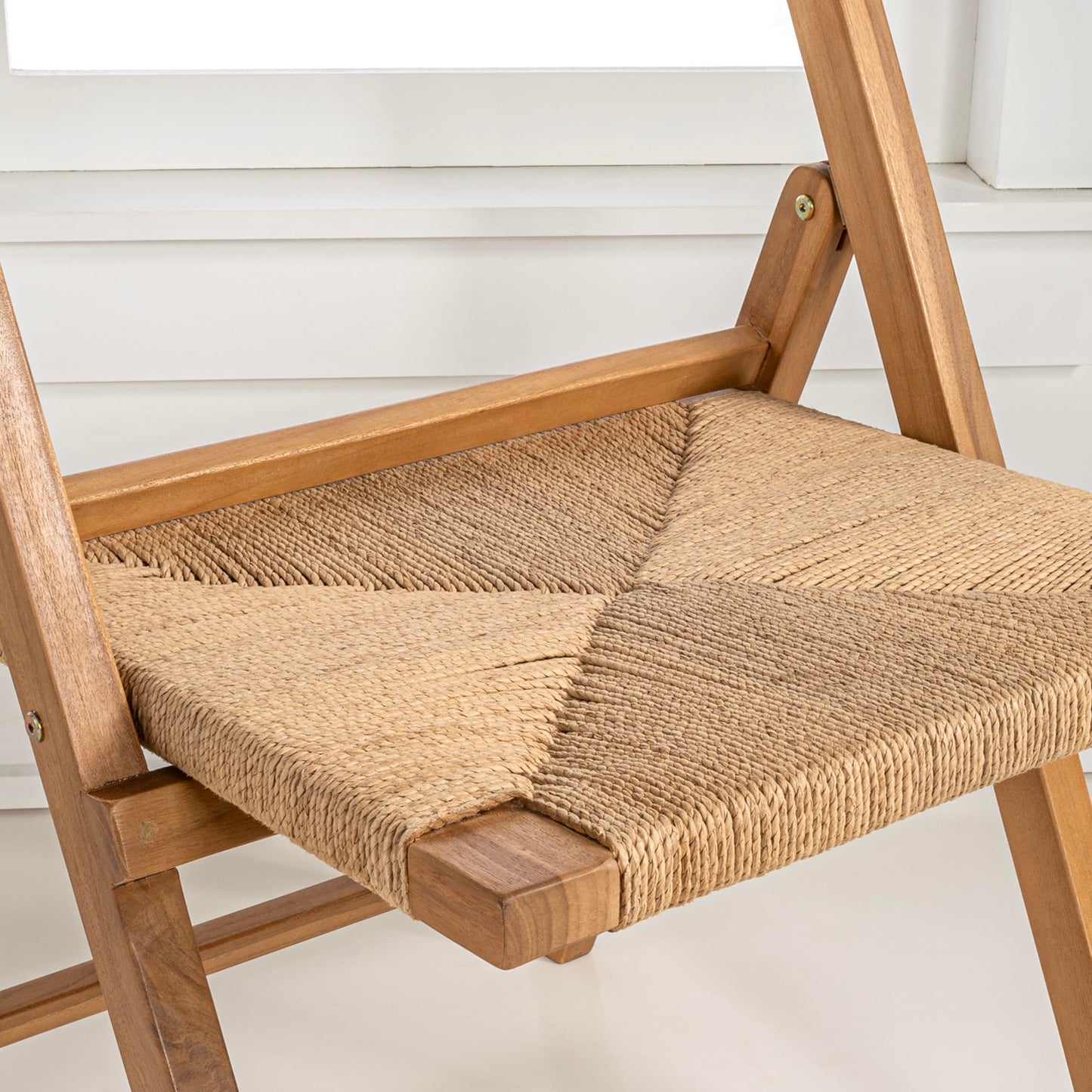 JONATHAN Y Kiawah Woven Seagrass and Natural Teak Wood Folding Chair Set of 2 for Dining Room, Coastal Armless Space-Saving Portable Seat with Natural Finish, No Assembly Required FLD1002A-SET2