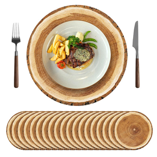 Kochorie 60 Pack Disposable Wooden Slice Paper Placemats 13.8 Inches Round Rustic Charger Place Mats Vintage Wood Slices Decorative Table Mats for Farmhouse Birthday Wedding Dinner Party