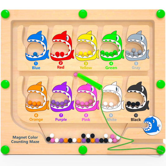 DUKVSG Magnetic Color & Number Maze, Montessori Counting Matching Toys, Wooden Magnetic Maze Board, Montessori Toy Fine Motor Skills Toys for 3 4 5 Years Old Preschool Learning Activities