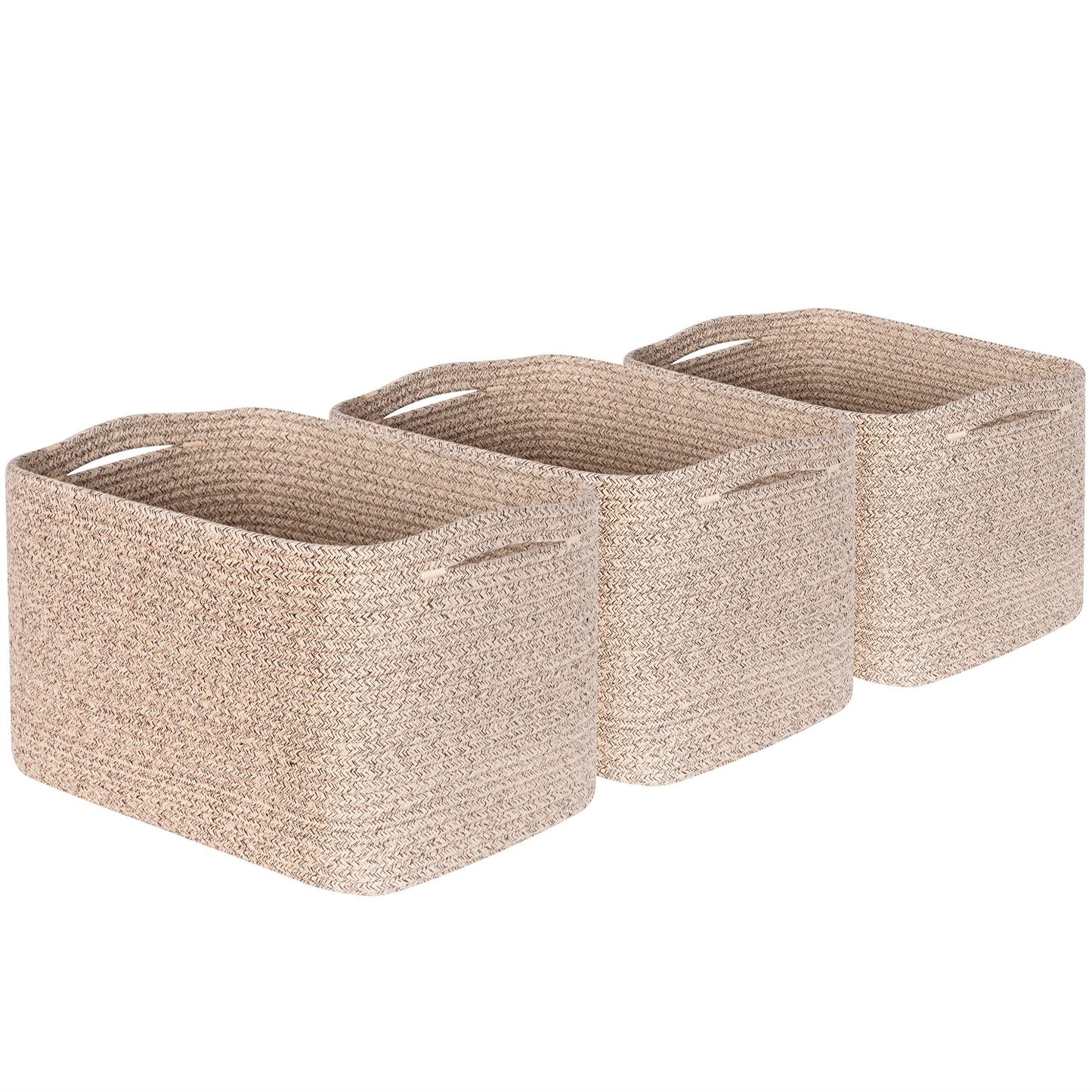 MINTWOOD Design 3-Pack Decorative Woven Storage Baskets for Shelves, Cube Bin Box for Organizing Books, Shoes, Dog Toys, Pantry Closet and Living Room Organizer, Oatmeal Brown