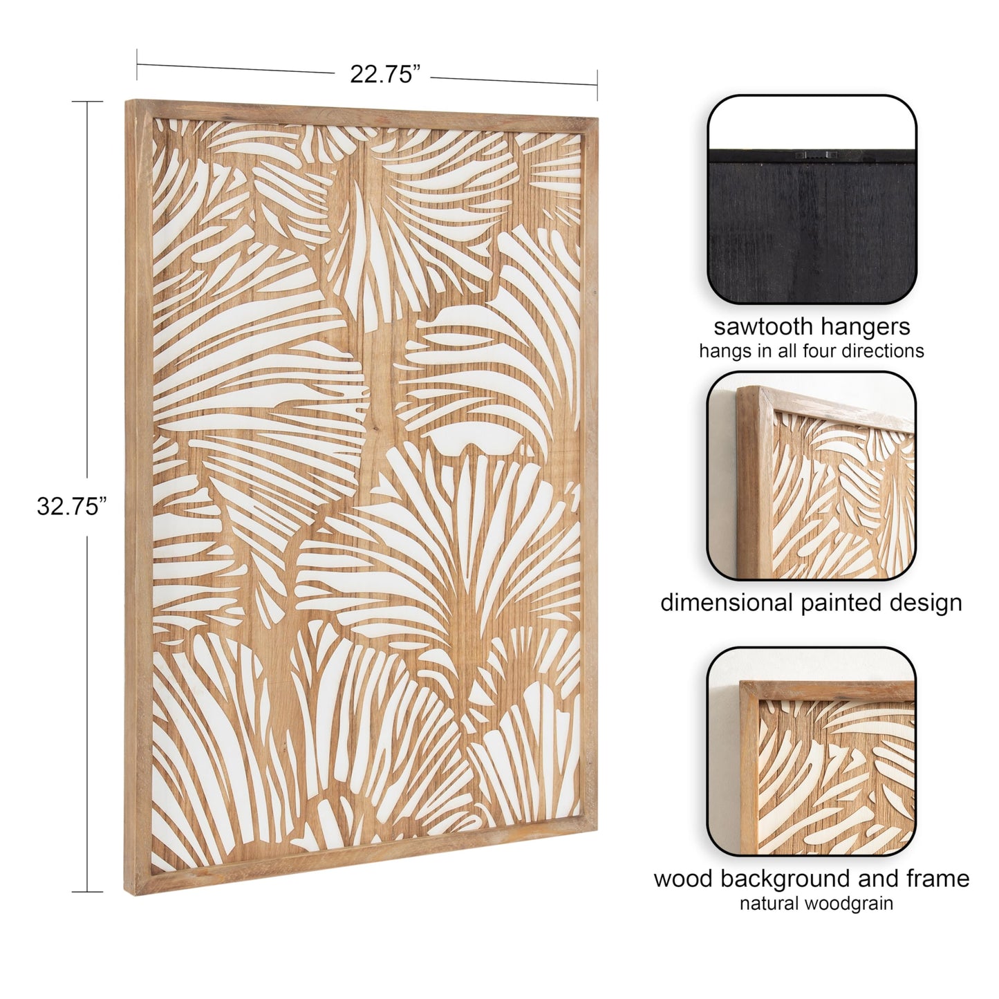 Kate and Laurel Sago Modern Decorative Wood Art Plaque; 23 x 33; White and Rustic Brown; Painted Wood Floral Wall Art with Dimensional Design for Living Room Decor