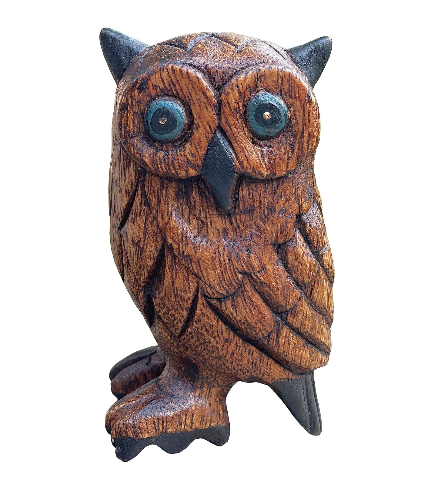 Land of Simple Treasures Hand Carved Owl Figurine - Wood Owl Sculpture - Whimsical Wooden Bird Animal Statue - Rustic Wise Barn Owl Decor - 5 Inch (Barn Owl - Right)