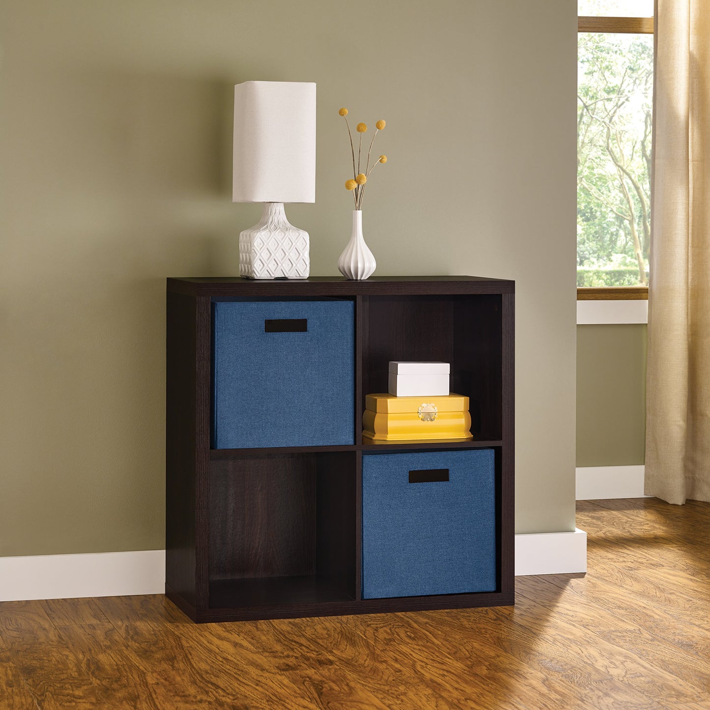 ClosetMaid 4 Cube Storage Shelf Organizer Bookshelf with Back Panel, Easy Assembly, Wood, Black Walnut