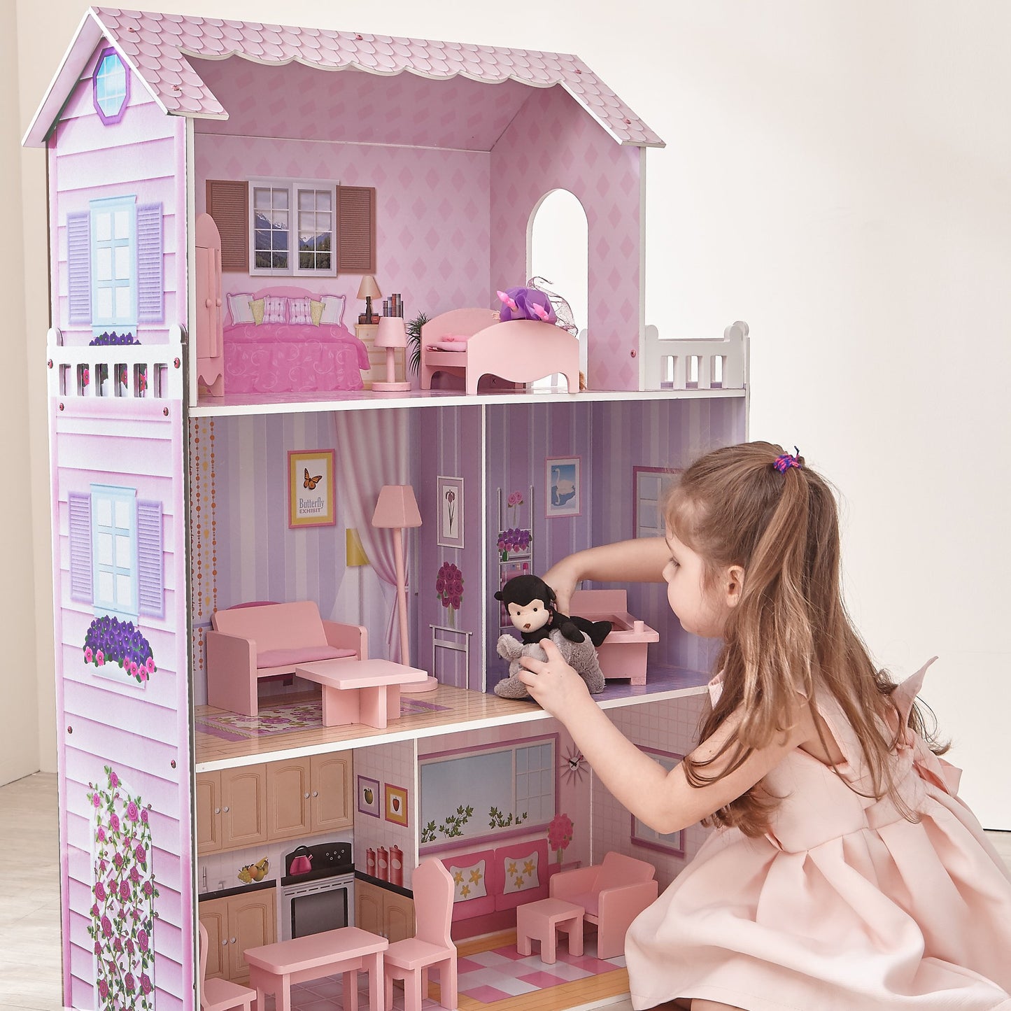 Teamson Kids Olivia's Little World Dreamland Tiffany Dollhouse with 12 Accessories, Pink/Purple
