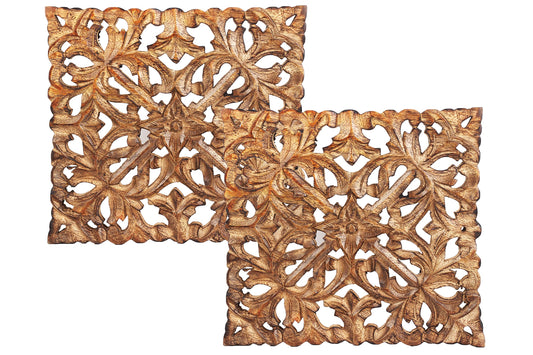 Wooden Set of 2 Mandala Design Trivet for Hot Dishes Plates & Pots Holder Hot Pad for Kitchen & Dining Table Décor Cookware Heat Resistant Rustic Decorative Carvings 8 Inches (Design1)