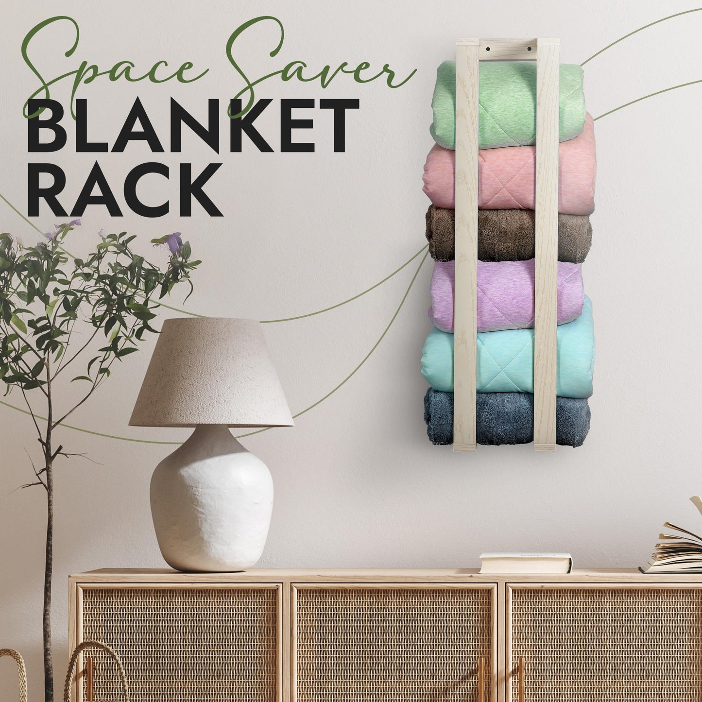 RELODECOR Blanket Wall Rack – Decorative Farmhouse Style Wooden Ladder – Rustic Quilt & Towel Holder – Wall Mounted Storage Rack for Living Room, Bedroom & Bathroom – Stylish White Design