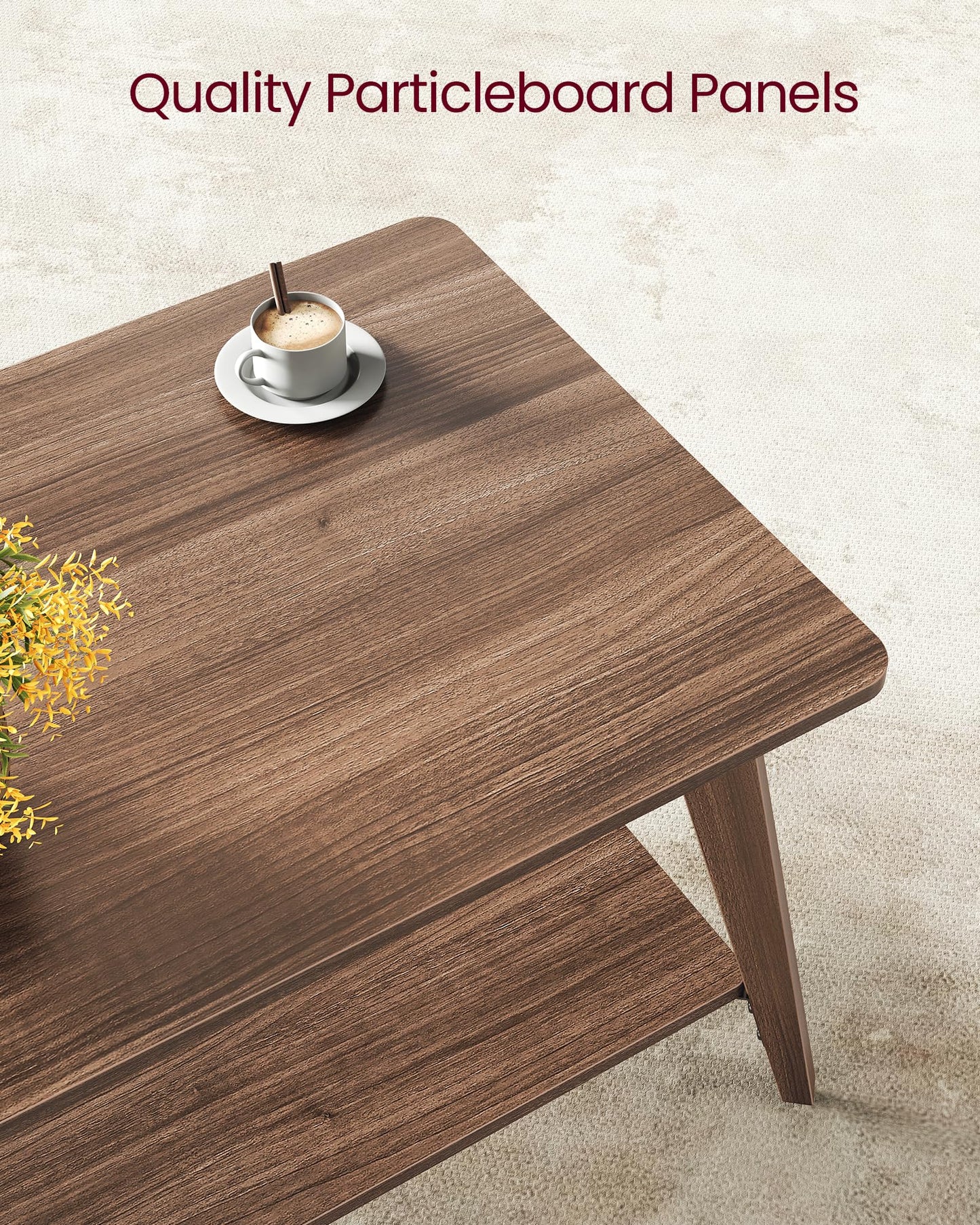 VASAGLE MAEZO Collection - Coffee Table, 2-Tier Center Table with Storage, Tapered Legs, Curved Transitions, 21.7 x 39.4 x 17.7 Inches, Easy to Assemble, for Living Room, Chestnut Brown ULCT249KX01S