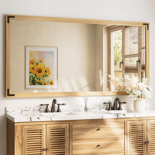 TETOTE 72 x 36 Natural Wood Mirror for Bathroom Wall/Bedroom/Living Room/Entryway Farmhouse Rustic Bathroom Vanity Mirror for Over Sink Waterproof (Horizontal/Vertical Mounted)