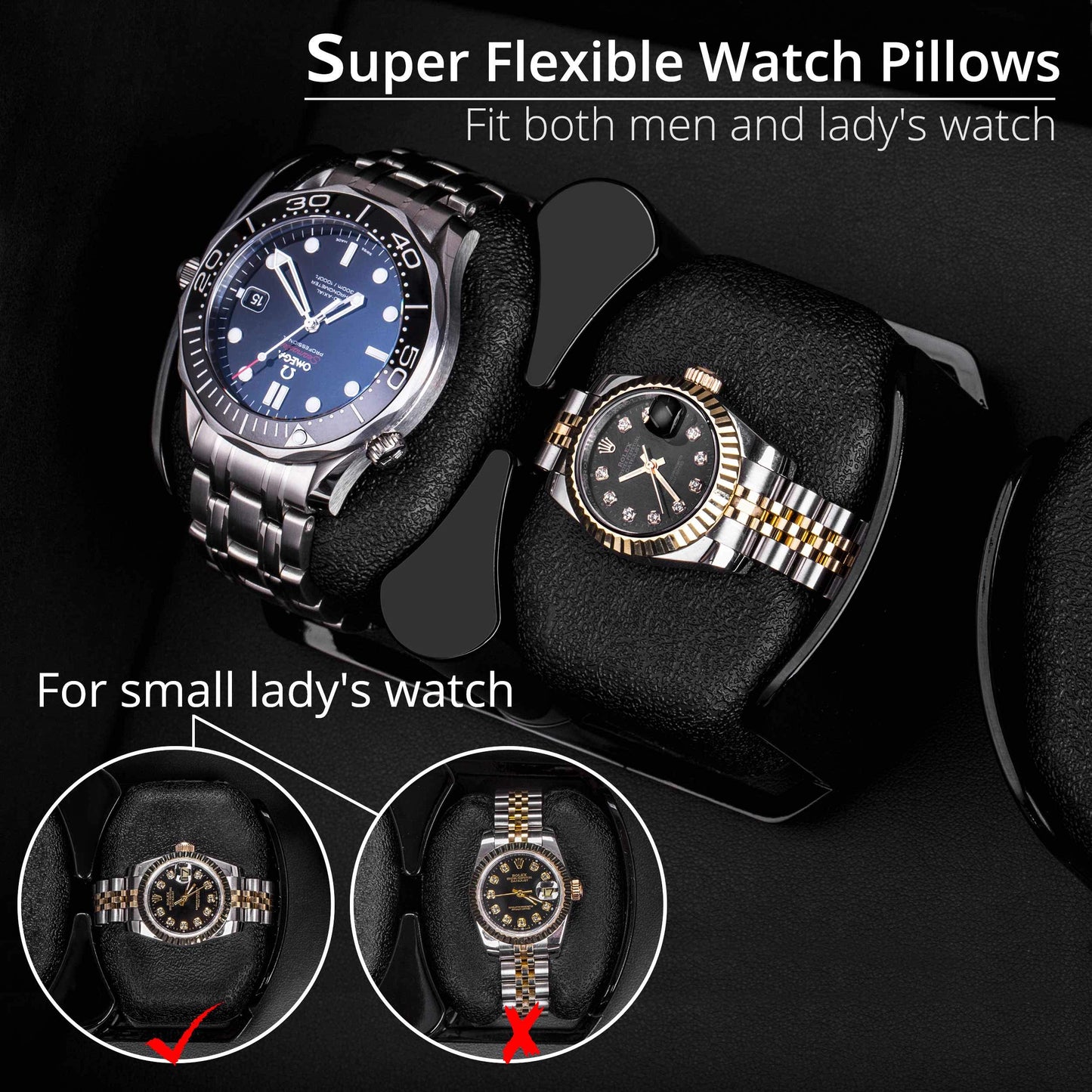 TRIPLE TREE Watch Winder, for Rolex Automatic Watches with Soft and Flexible Watch Pillows, Wooden Shell, Powered by Japanese Motor, with Built-in Blue LED Illuminated
