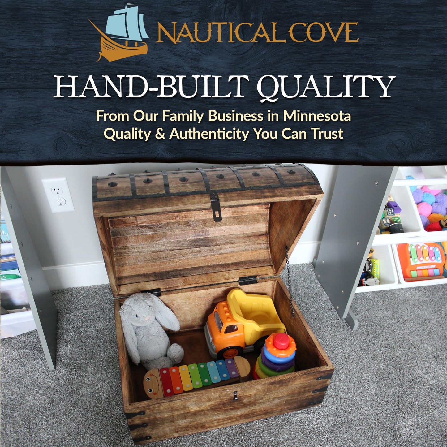 Nautical Cove Handmade Pirate Treasure Chest for Kids Prizes & Classroom with Lock and Skeleton Keys – Lockable Wooden Storage Chest Box, Pirate Decor, Decorative Wooden Box - XXX-Large 21x15.75x15.75