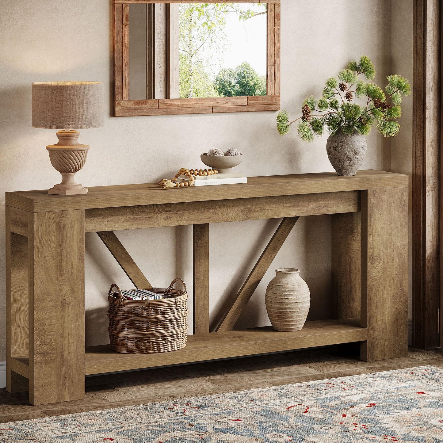Tribesigns 70.9" Extra Long Entryway Table, Farmhouse Wood Console Tables with Storage Shelf, Modern Rustic Sofa Foyer Tables for Entryway, Behind Couch, Living Room, Entrance, Brown