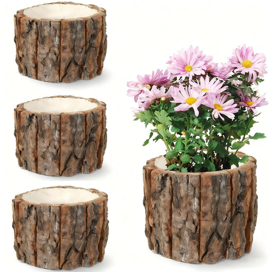 GOKINDOR 4 Pcs Wooden Vase Home Decor Rustic Flower Vases Vintage Wooden Planter Pots for Centerpieces Woodland Party Wedding Table Decor Farmhouse Buckets Bark Stump Decorative Items