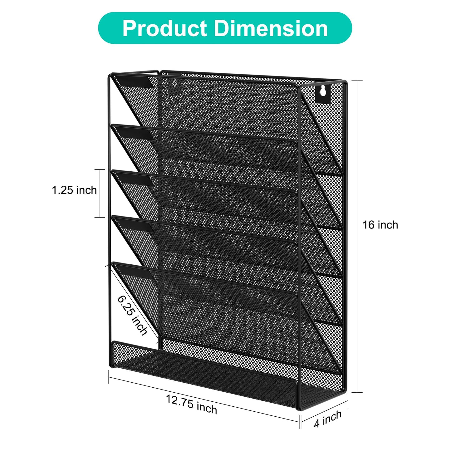 EasyPAG 5 Tier Wall File Holder, Mesh Hanging Folder Organizer with Classify Label, Versatile Desk File Holder, Vertical Wall Mounted Mail Organizer for Office Home Cubicle, Black
