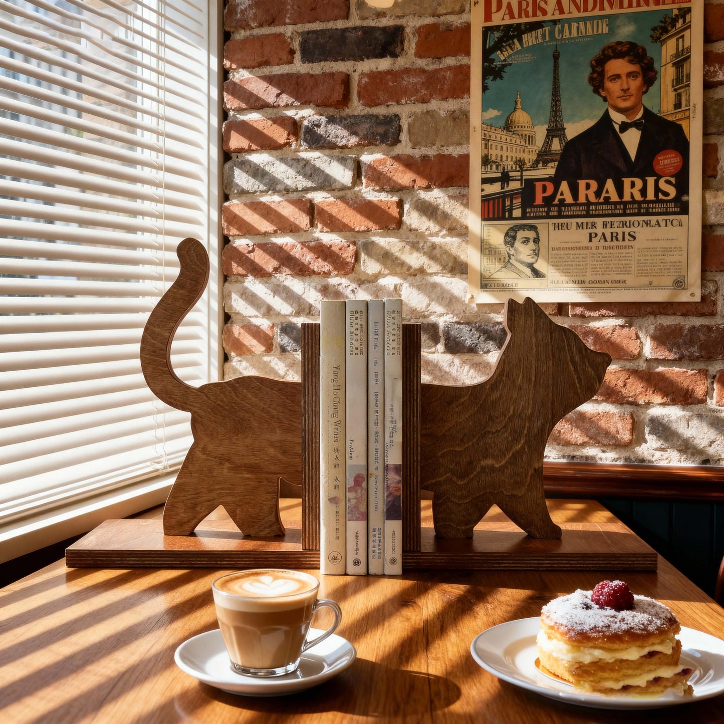 Decorative Bookends for Shelves, Cat Wooden Book Ends for Heavy Books, Reading Decor Bookshelf Decor for Office & Bedroom, Anti-Slip Base Book Holders, Book Lovers Gift
