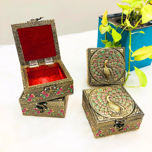 NAVRANG Wooden Jewellery Box For Women Vanity Box Jewellery Storage Box Return Gift Box Multi purpose 4x4 Inch Decorative Box (Pack Of 4)