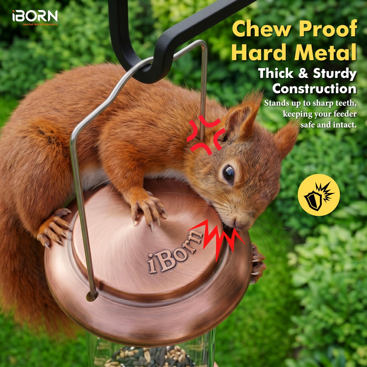 iBorn Metal Bird Feeders Brushed Copper Wild Bird Feeder for Outdoors Hanging All Metal Brushed Copper Finishing 15 Inch 6 Port(Seed is not Included)
