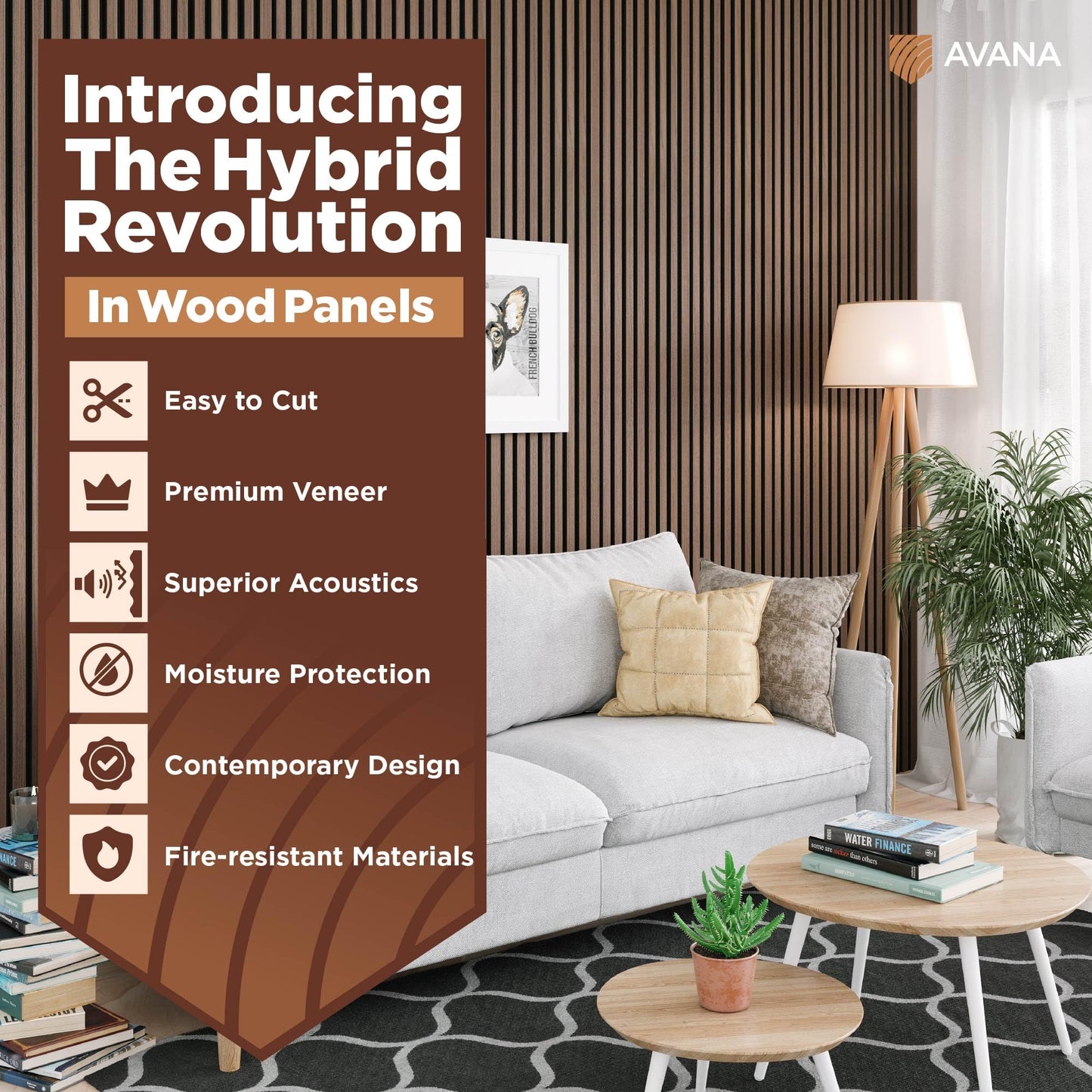 Avana Acoustic Wood Wall Panels – 93.2x11.25 Inch Panels – Fits 94x12 Layout – Walnut Acoustic Panels 4 PCs – Wall Panels for Interior Wall Decor for Homes, Offices – Durable Wood Panels for Wall