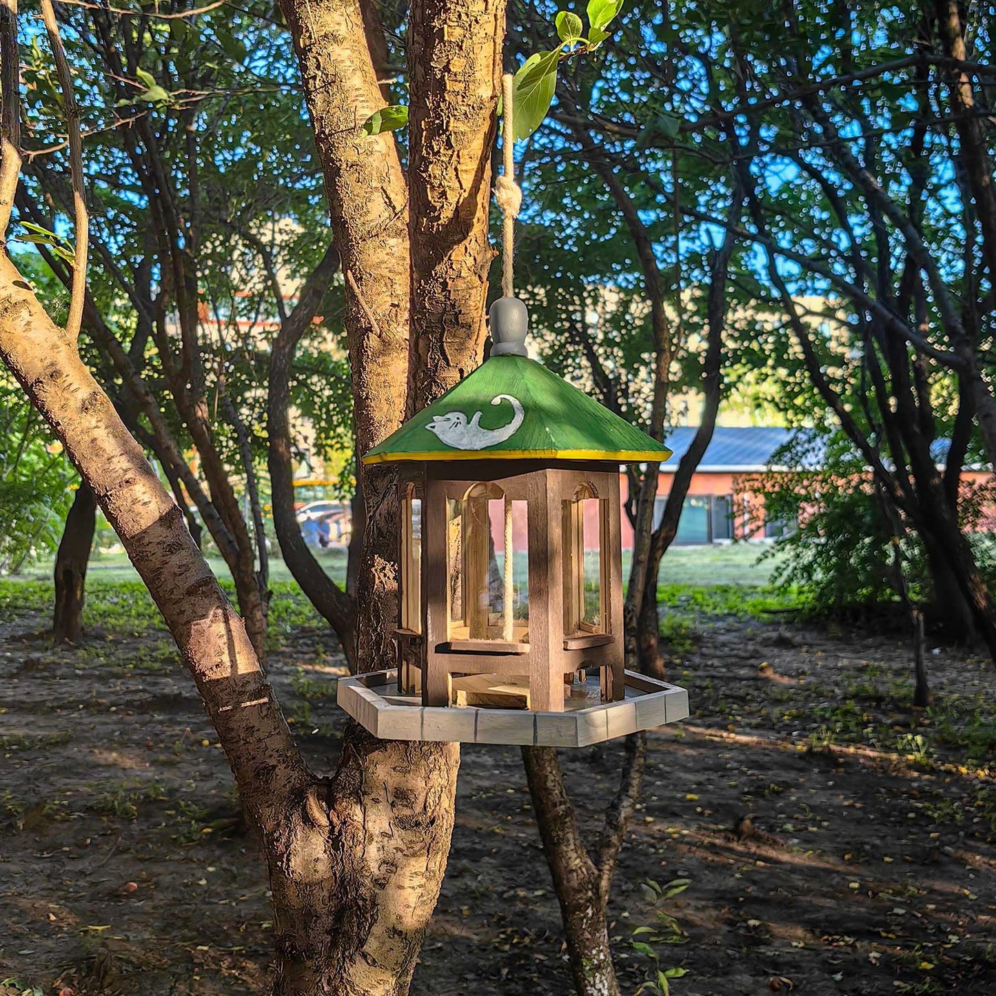Berfutall-DIY Wooden Bird House for Outdoor, Wild Bird Feeder, Hanging Birdhouse,Perfect for Cardinals, Bluebirds, and More. (B)