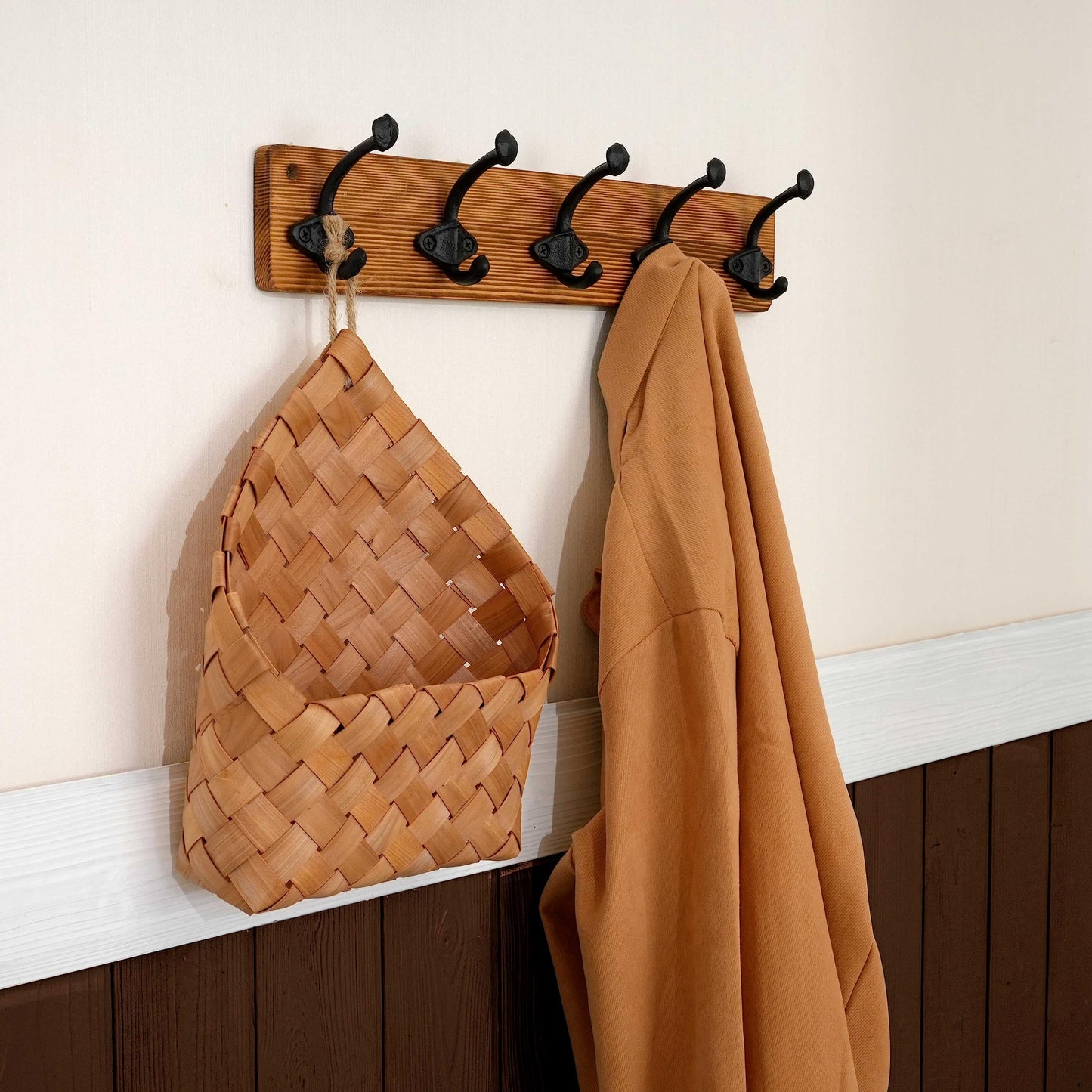 WEBI Rustic Coat Rack Wall Mount,5 Cast Iron Coat Hooks Wall Mounted Coat Hanger Heavy Duty Antique Vintage Hooks for Hanging Jacket,Clothes,Brown