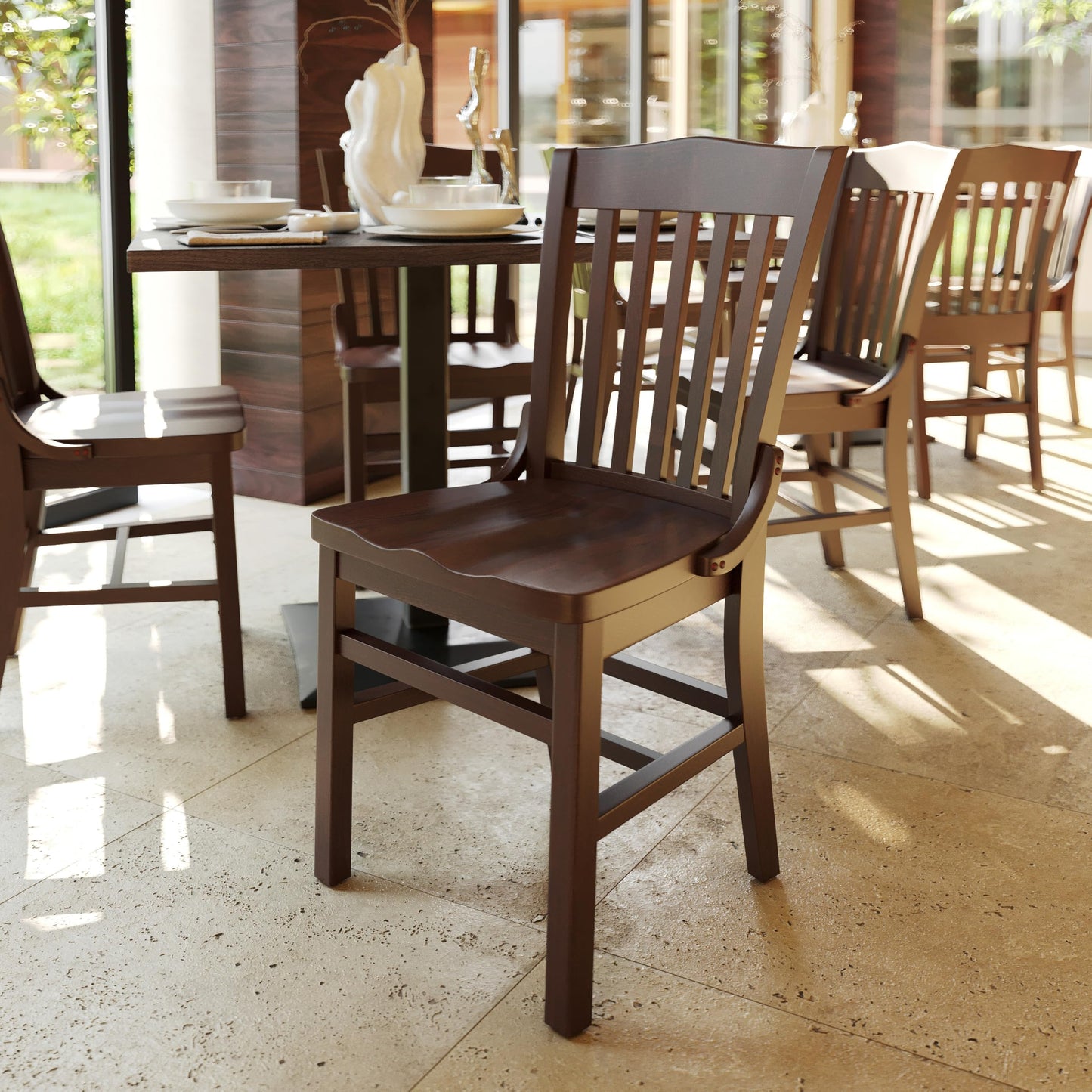 Flash Furniture Hercules Series School House Back Mahogany Wood Dining Chair, Traditional Elegant Wood Restaurant Chair, Walnut Wood