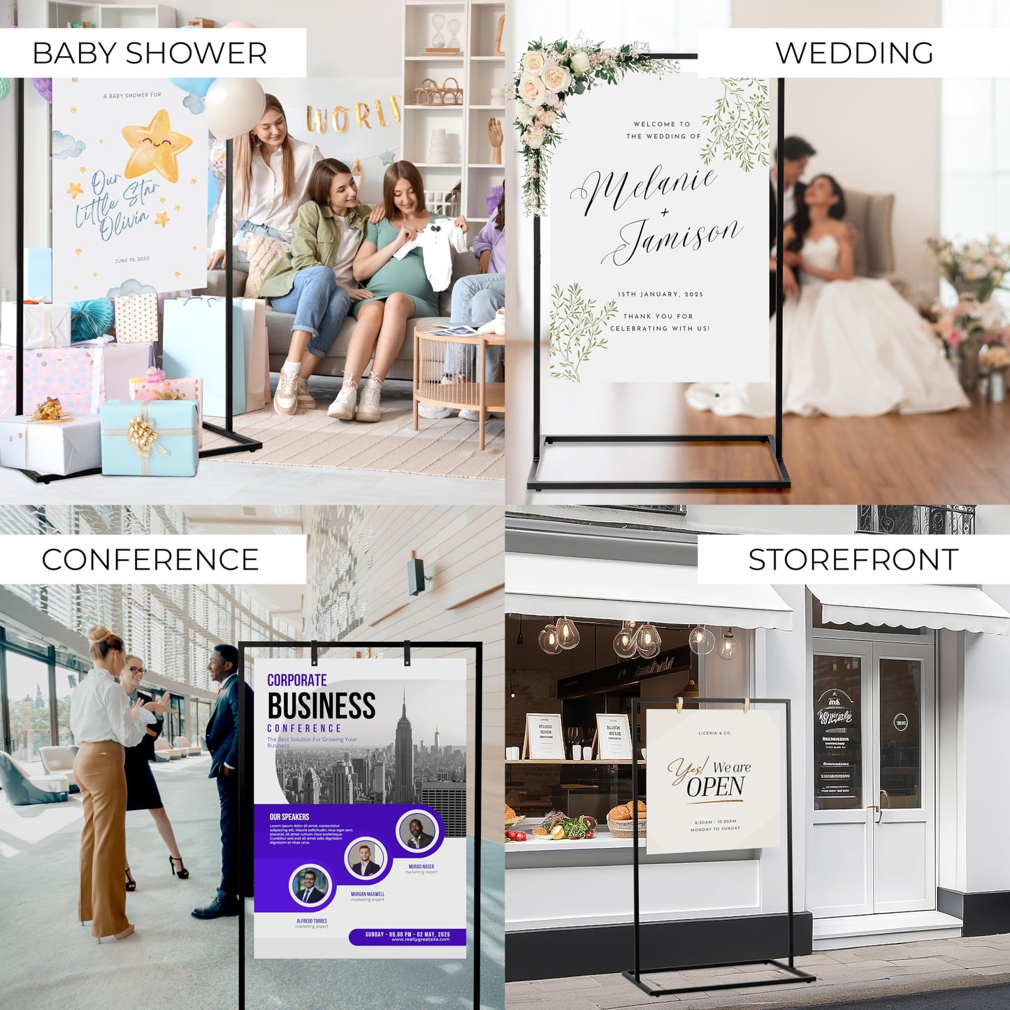 Elegant Wedding Welcome Sign Stand – Sturdy Welcome to Our Wedding Sign Holder for Seating Charts & Event Decor - A Beautiful Black Metal Easel to Welcome Guests & Celebrate Your Love