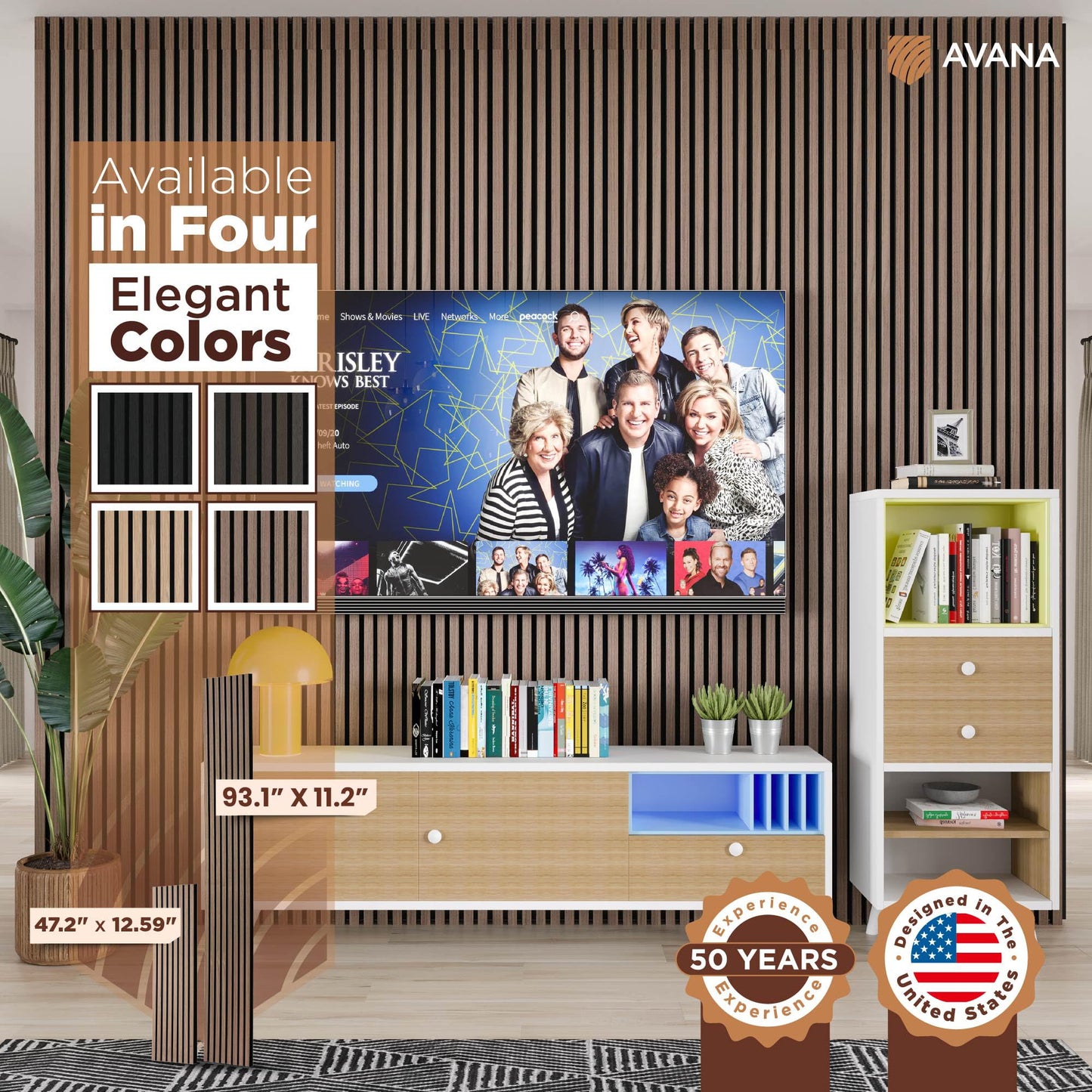 Avana Acoustic Wood Wall Panels – 93.2x11.25 Inch Panels – Fits 94x12 Layout – Walnut Acoustic Panels 4 PCs – Wall Panels for Interior Wall Decor for Homes, Offices – Durable Wood Panels for Wall