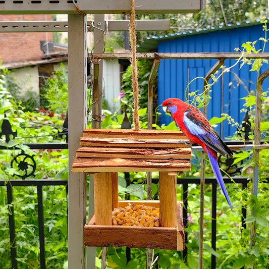 YCHTEWY-Handmade Wooden Outdoor Bird Feeder, 7-Inch, Wild Bird, Ranch Patio Yard Tree Hanging