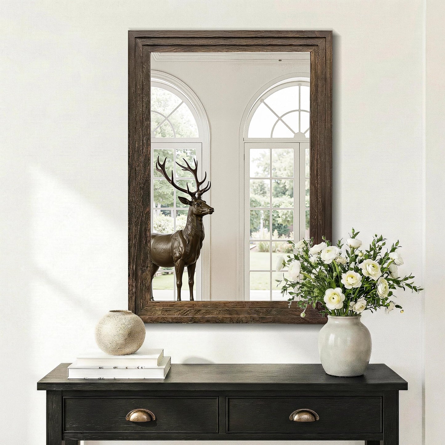 Wood Framed Mirrors for Wall, Brown Bathroom Vanity Mirror for Over Sink 24 x 36, Rustic Wall Mirror for Bathroom Sink Hallway Entryway Bedroom Living Room Farmhouse Boho Style