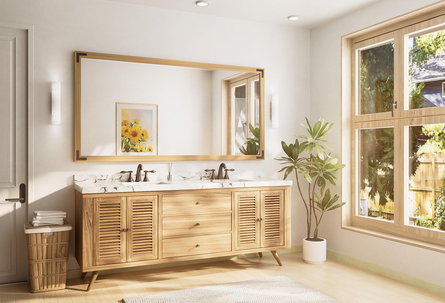 TETOTE 72 x 36 Natural Wood Mirror for Bathroom Wall/Bedroom/Living Room/Entryway Farmhouse Rustic Bathroom Vanity Mirror for Over Sink Waterproof (Horizontal/Vertical Mounted)