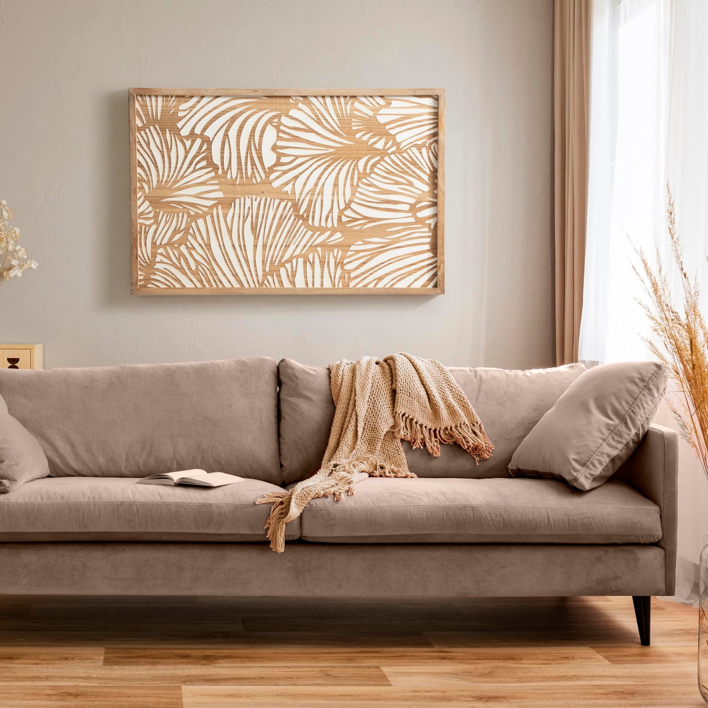 Kate and Laurel Sago Modern Decorative Wood Art Plaque; 23 x 33; White and Rustic Brown; Painted Wood Floral Wall Art with Dimensional Design for Living Room Decor