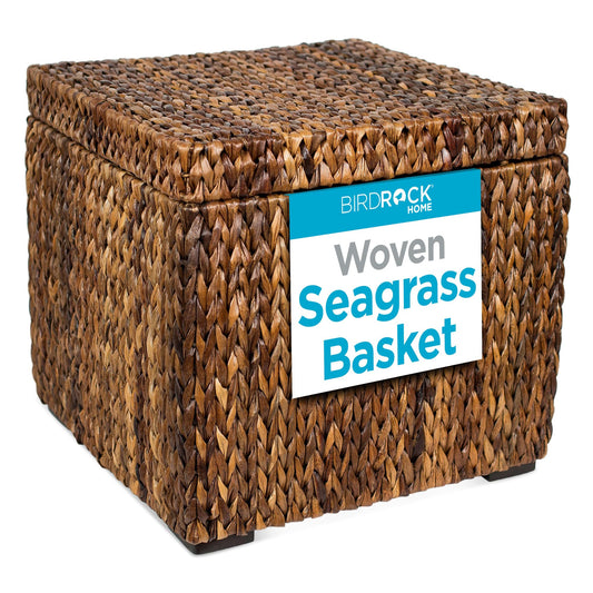 BIRDROCK HOME Woven Storage Cube - Abaca Seagrass Decorative Ottoman - Living Room Side Table - Store Blankets Pillows Magazines Books Remotes