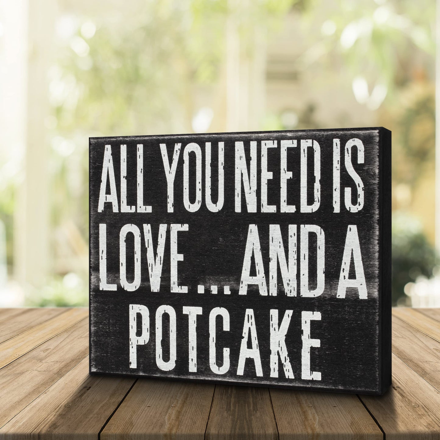 JennyGems Potcake Dog Gifts, All You Need Is Love and a Potcake Rustic Wooden Sign, Shelf Decor and Wall Hanging