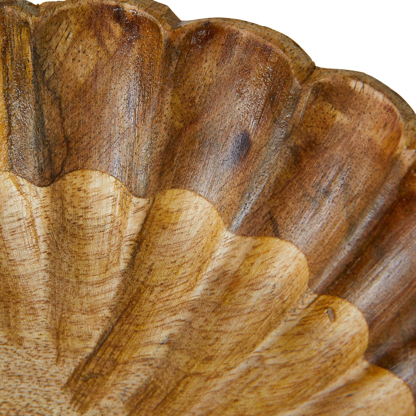 Creative Co-Op Boho Carved Wood Bowl with Scalloped Edge, Natural