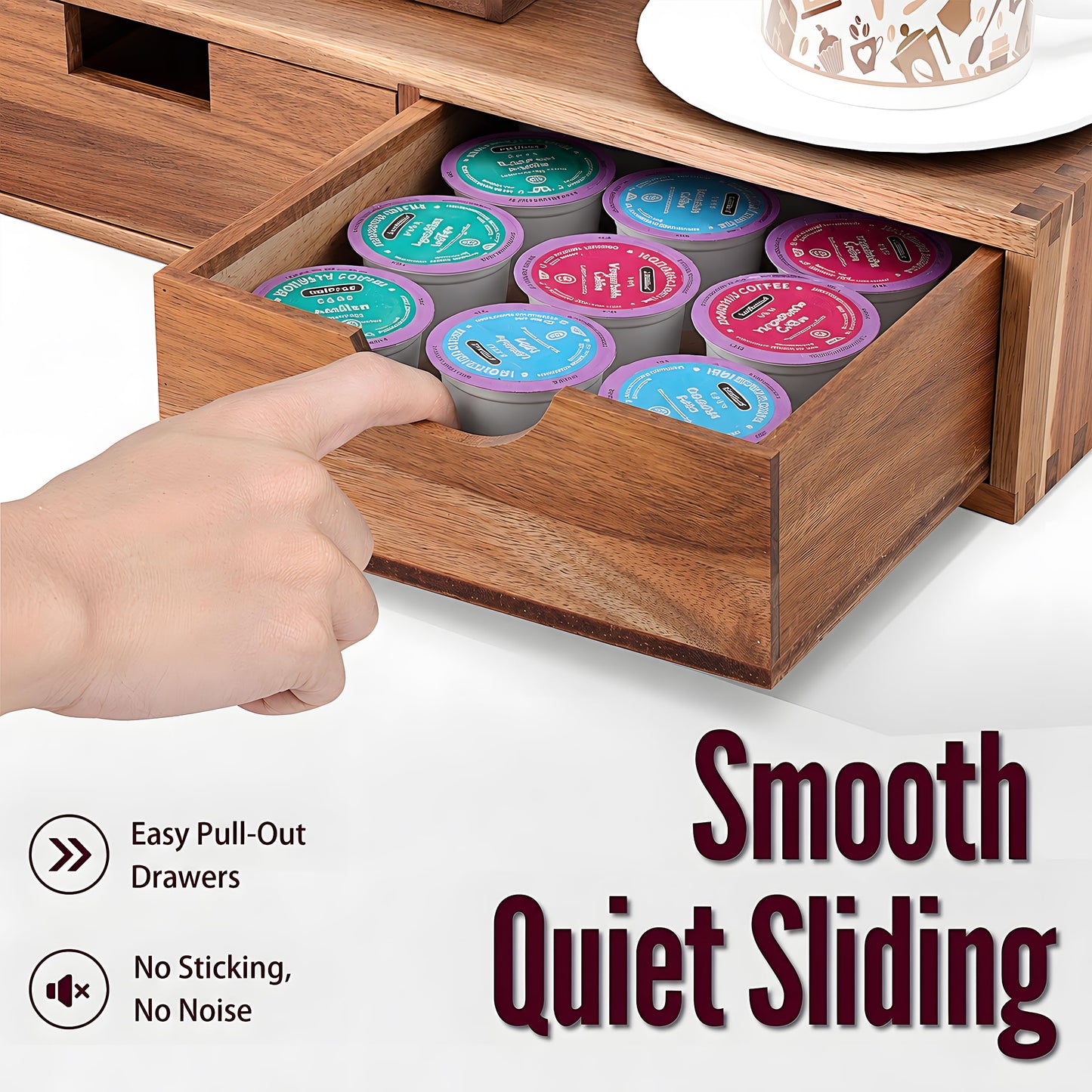 Wooden K Cup Organizer, Acacia Coffee Pods and Tea Organizer Holder