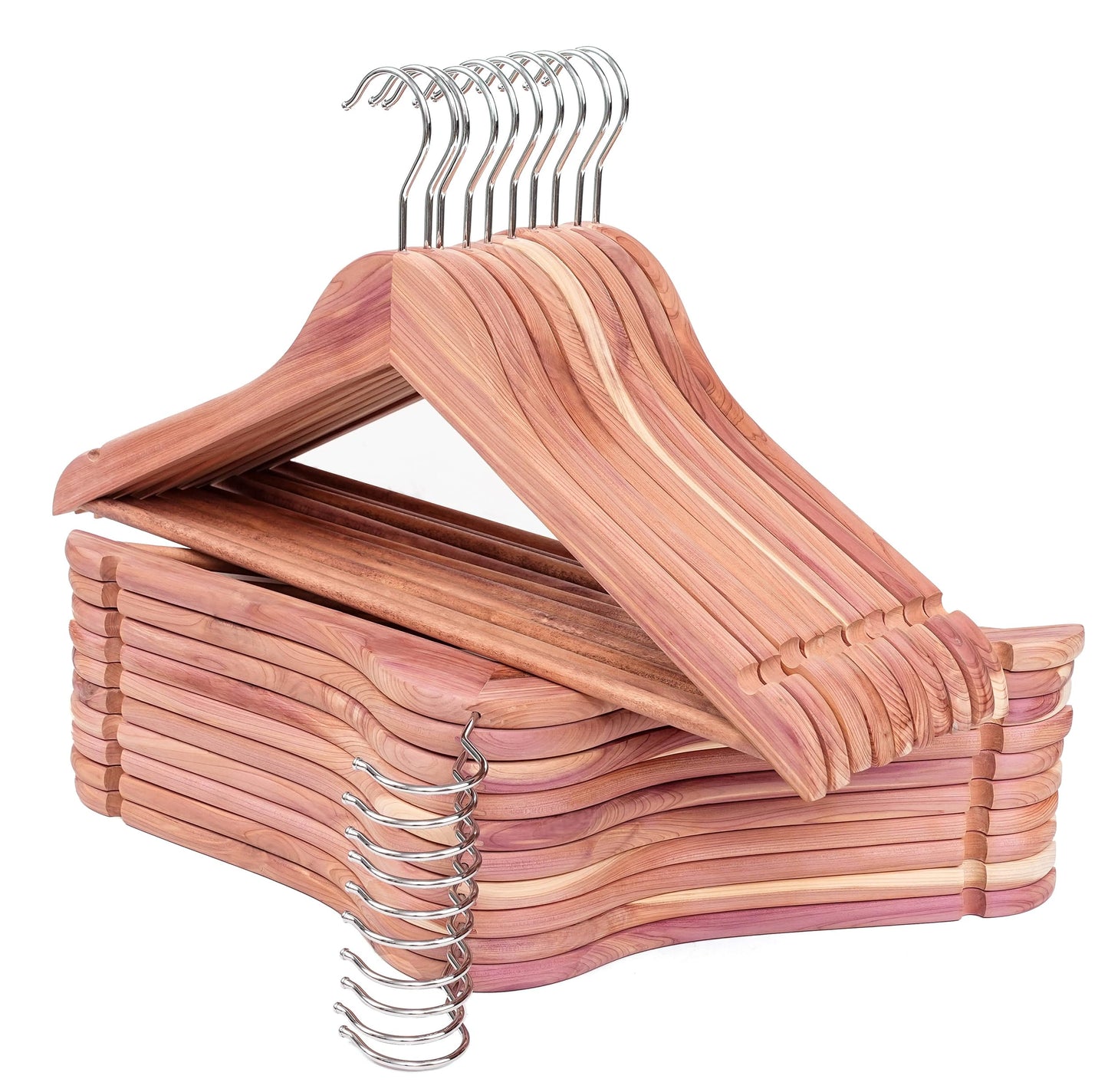 American Red Cedar Wooden Coat Suit Hangers 20 Pack, Wood Skirt Dress Hangers, Smooth Cut Notches- 360°Flexible Hook- Solid Non-Slip Bar-Natural - HL03N2