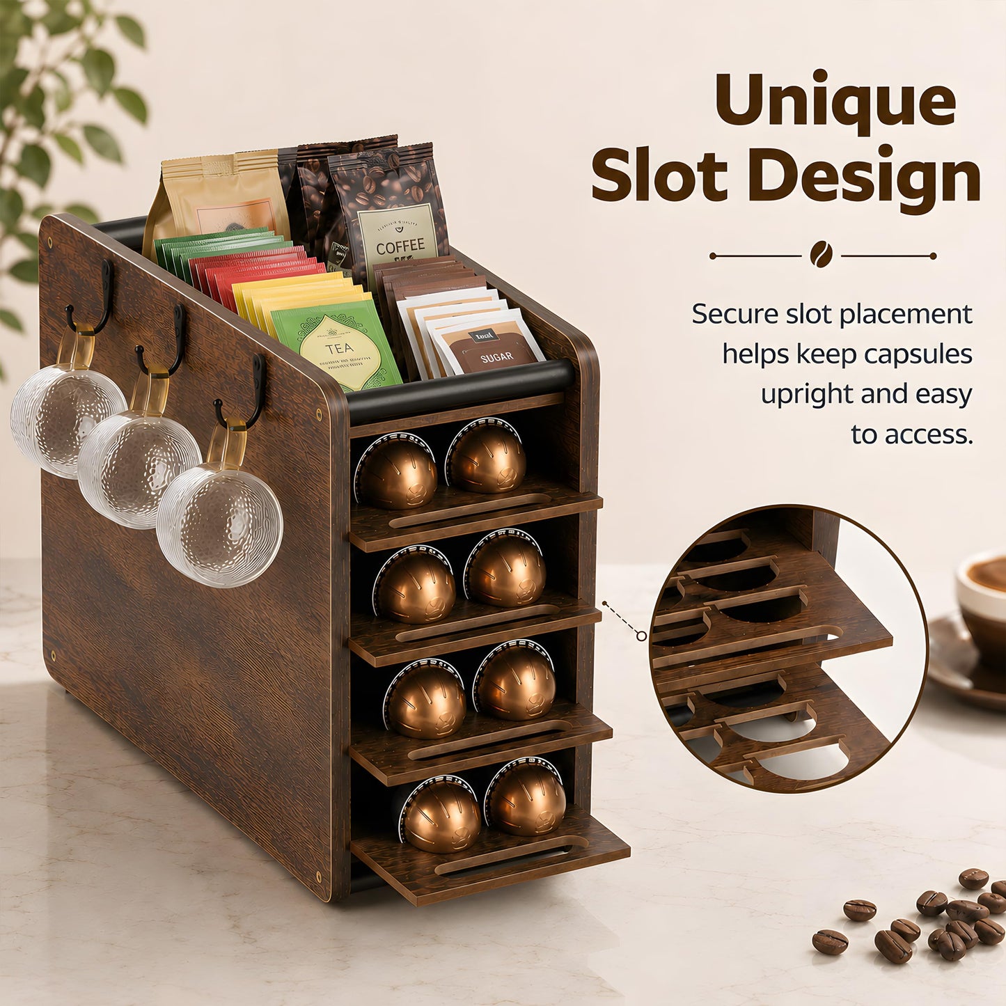 yoopin Coffee Pod Drawer Holder, Wooden Coffee Pod Storage