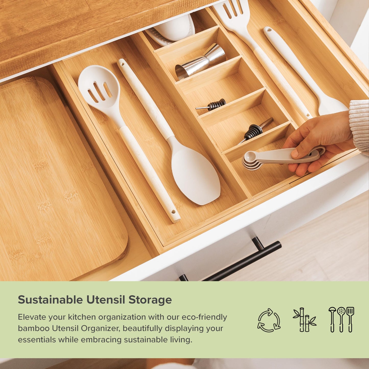 KitchenEdge Adjustable Kitchen Drawer Organizer - Expandable From 18.5 to 33 In and Adjustable Kitchen Drawer Organizer for Utensils and Junk - Expandable from 16 to 28 In Bundle