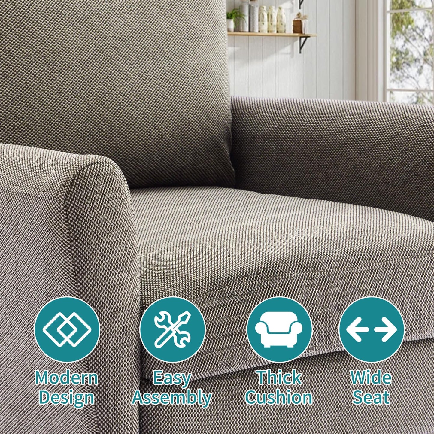 OLIXIS Comfy Accent Chair for Living Room Bedroom and Waiting Room, Upholstered Mid-Century Reading Chair with Pillow and Solid Wood Legs, Wide Singe Modern Lounge Sofa, Gray