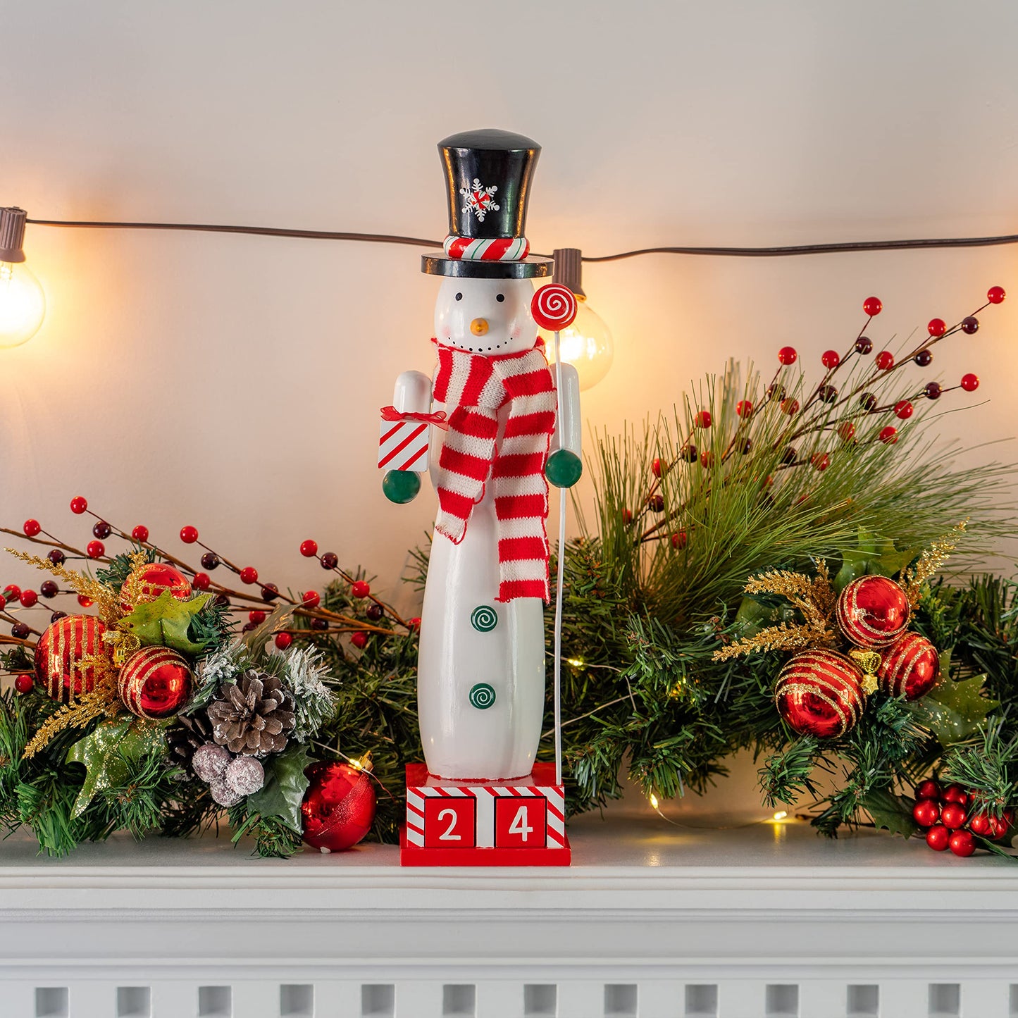 Ornativity Snowman Nutcracker for Christmas - Countdown Wooden Snow Man with Advent Calendar Count Down to Xmas Winter Holiday Nut Cracker 12 Inch