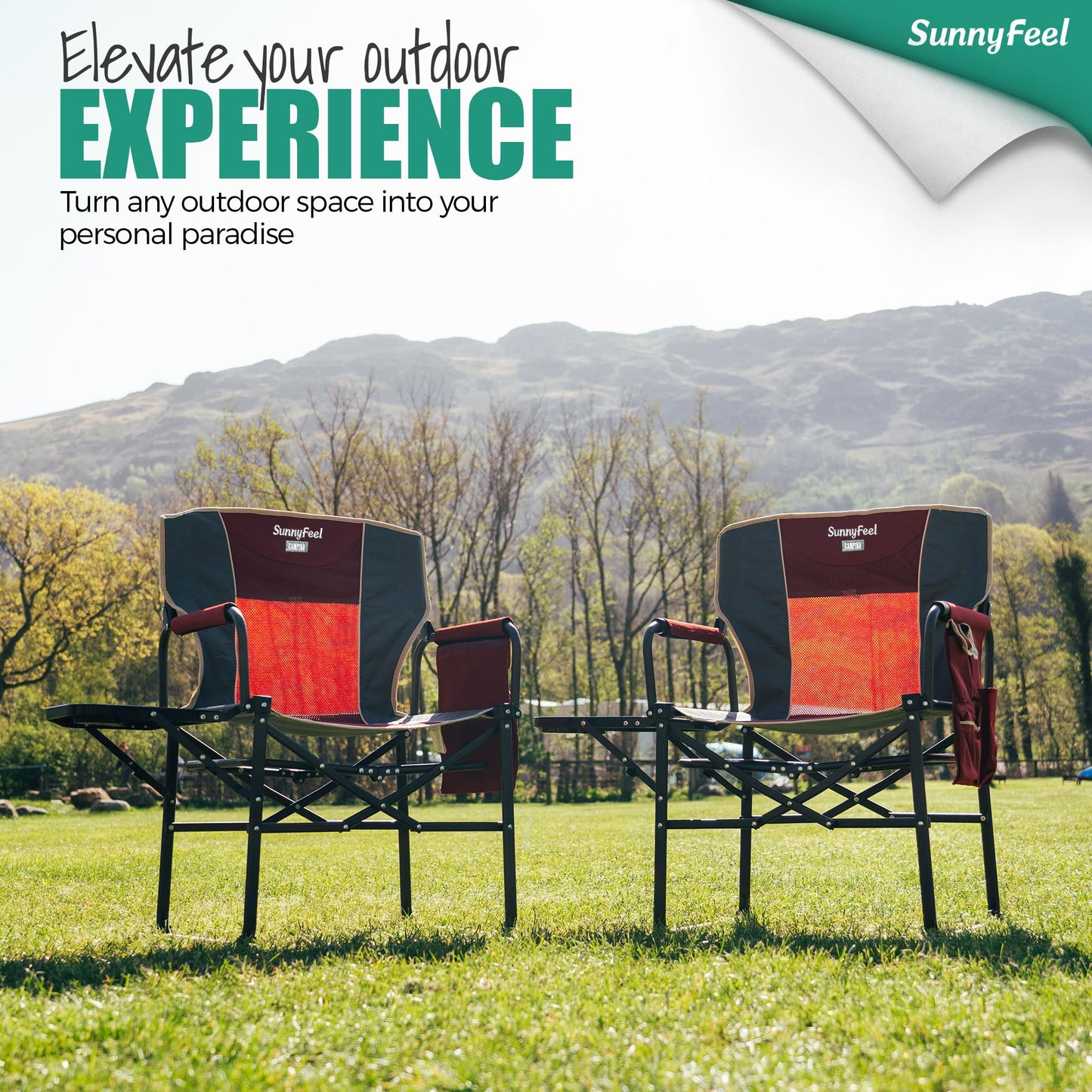 SUNNYFEEL Camping Directors Chair, Heavy Duty,Oversized Portable Folding Chair with Side Table, Pocket for Beach, Fishing,Trip,Picnic,Lawn,Concert Outdoor Foldable Camp Chairs