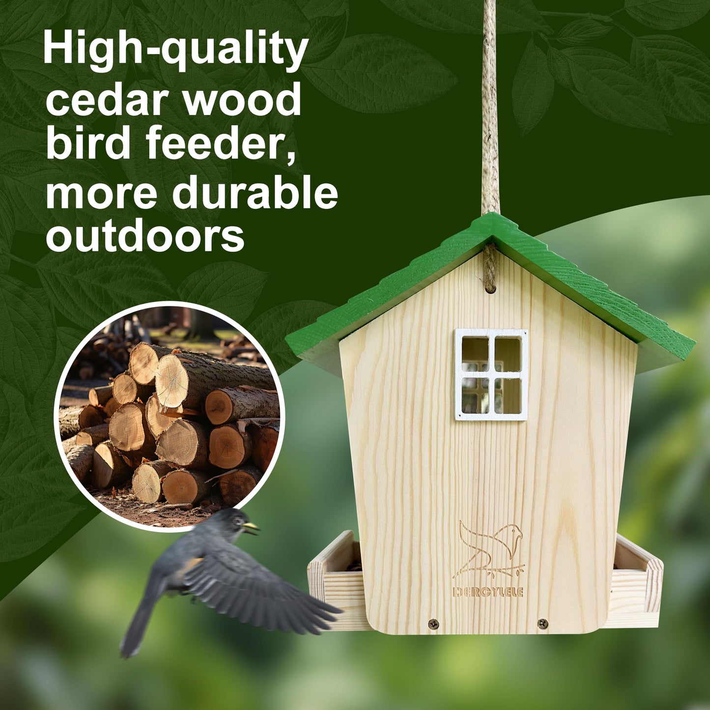 Bird Feeder Handcrafted Wood,Squirrel Proof Wild Bird Feeders for Outdoors Hanging Solid Wood Pine,Backyard Birding & Wildlife (Bird Feeder-A)