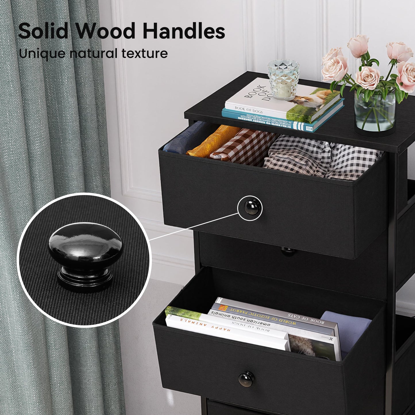Crestlive Products Tall Dresser, 7-Drawer Fabric Storage Tower, Chests of Drawers - Vertical Organizer Unit for Bedroom, Hallway, Entryway, Nursery, Closets - Steel Frame, Wood Top & Handles (Black)