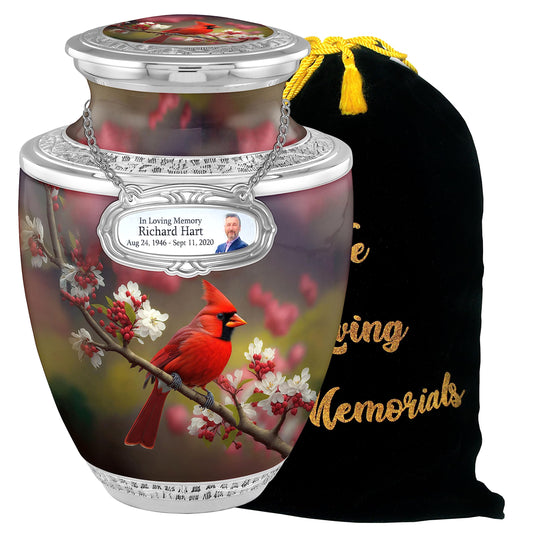 Personalized Medallion Elegant Cardinal Cremation Urns for Adults - 200lbs Burial Urns - Handcrafted Funeral Decorative Urns with Velvet Bag
