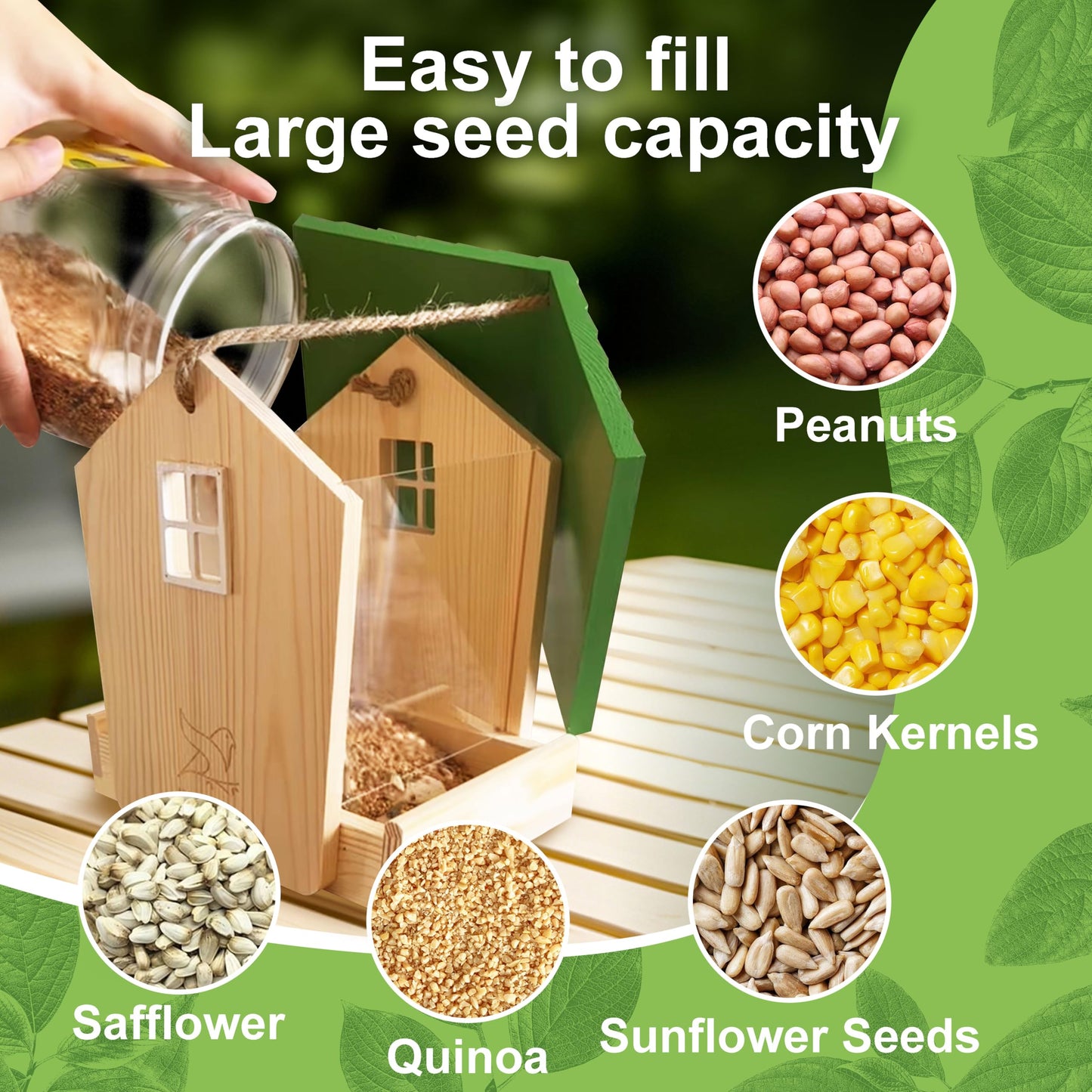 Bird Feeder Handcrafted Wood,Squirrel Proof Wild Bird Feeders for Outdoors Hanging Solid Wood Pine,Backyard Birding & Wildlife (Bird Feeder-A)