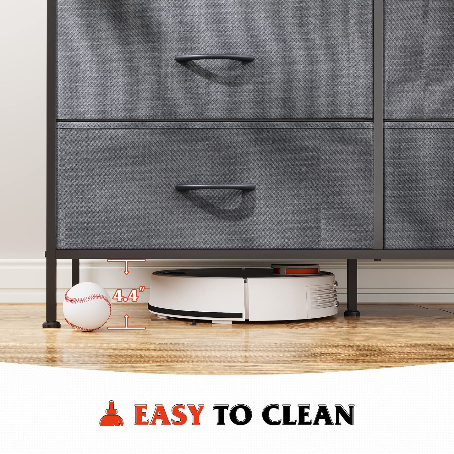 WLIVE Dresser for Bedroom with 6 Drawers, Wide Dresser TV Stand for 50 Inches TV, Grey Dresser with Metal Frame, Wooden Top, Fabric Dressers for Bedroom, Living Room, Hallway, Dark Grey