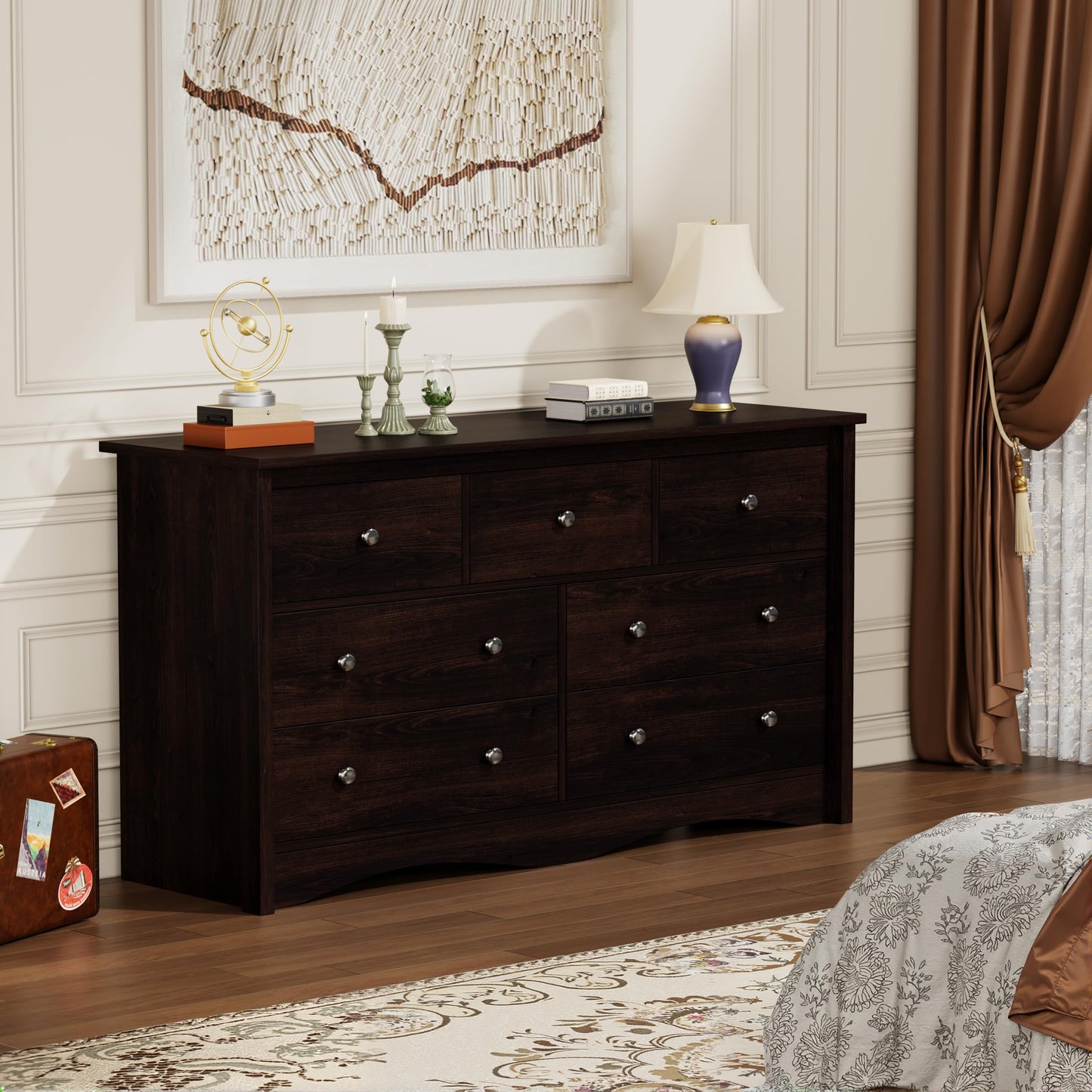YESHOMY Dresser for Bedroom with 7 Drawers, Modern Chest of Drawers, Wooden Dressers, TV Stand for Living Room,Closet, Hallway (Brown)