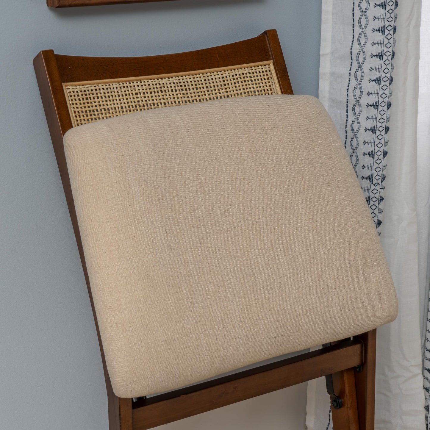 Powell Kasi Brown and Natural Rattan Cane Fully Assembled Foldable Wooden Dining Side Chair