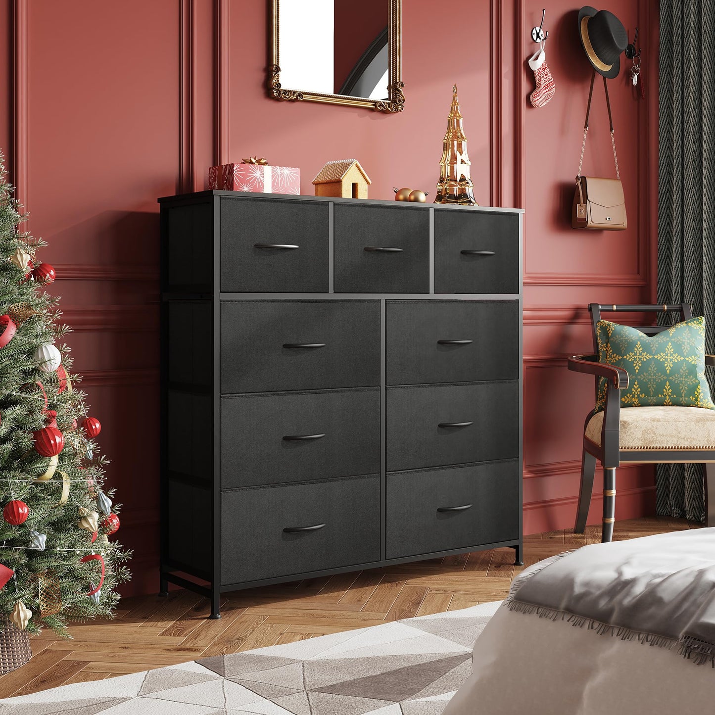WLIVE 2 Sets 9 Drawer Dresser, Dresser for Bedroom, Closet, Hallway, Storage Organizer Unit, Dressers & Chests of Drawers with Fabric Bins