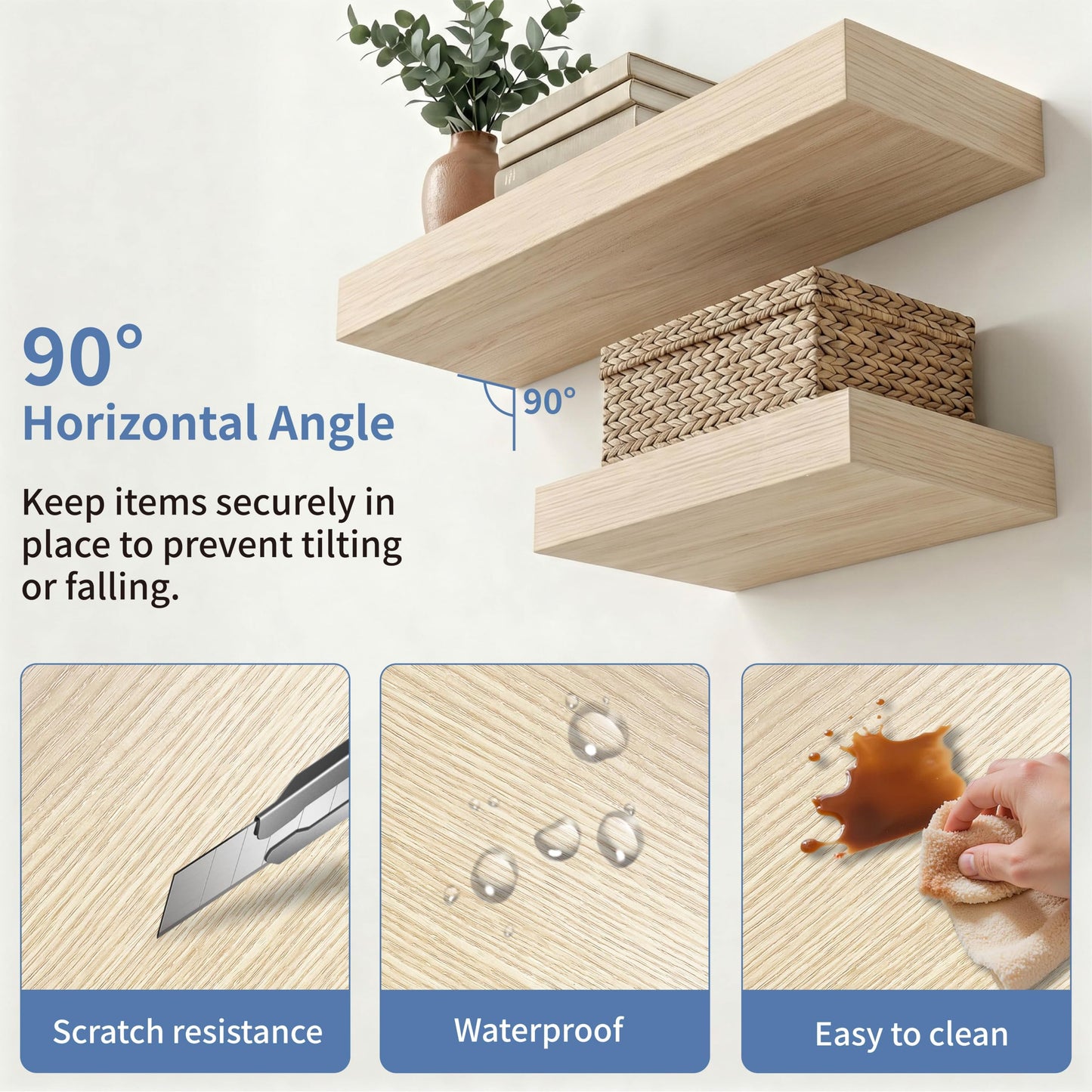 Mifurn Floating Shelves for Wall, Bathroom Shelves Over Toilet, Wall Shelves & Book Shelf for Room, Hanging Shelf, Modern Wooden Wall-Mounted Small Floating Shelves, 12x7x1.5 in (Oak, Set of 2)