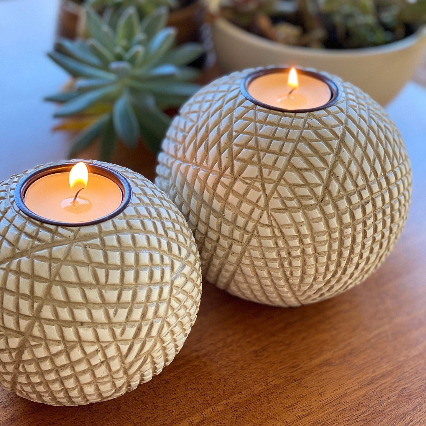 Huey House Luca Beige Orb Tea Light Candle Holders, Gift Boxed Set of 2